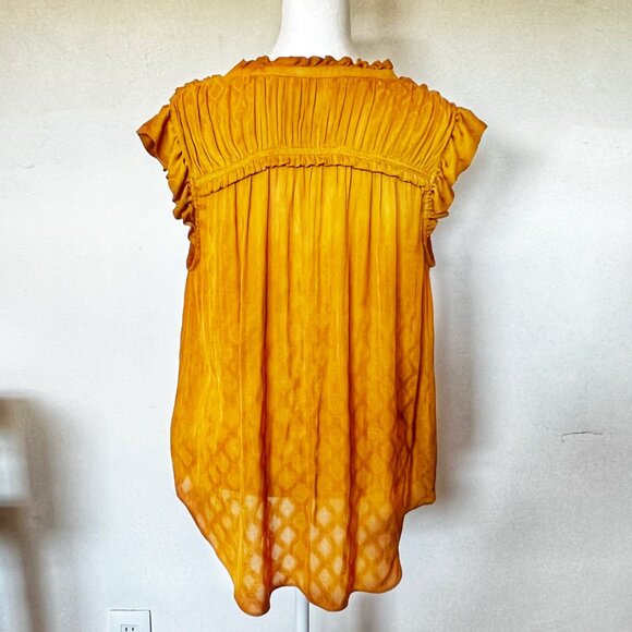 Anthropologie Mauve Saffron Yellow Ruffle Sleeveless Top - Size Medium - Picture 5 of 11